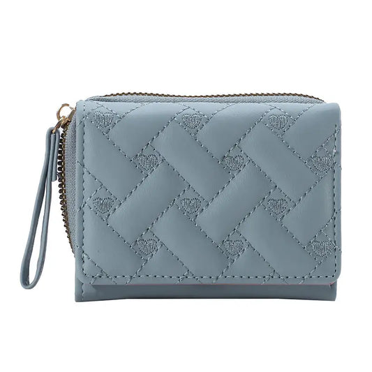 PU Leather Tri-Fold Wallet for Women Embroidery Multiple Card Slots Purse with Coin Pocket Minimalist Cash Card Holder