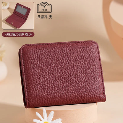 New Genuine Leather Women's Wallet Simple Mini Womens Wallets Card Bag Zipper Small Coin Bag Purse
