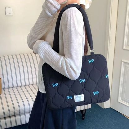 New 13-15.6inch Laptop Shoulder Bag Large Capacity Bowknot Tablet Sleeve Case Multifunctional Shockproof Laptop Handbag
