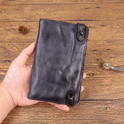 Genuine Leather Wallet Men High Capacity Male Long Money Bag Bifold Purse Phone Pocket Multi-card Ticket Clip Card Holder New