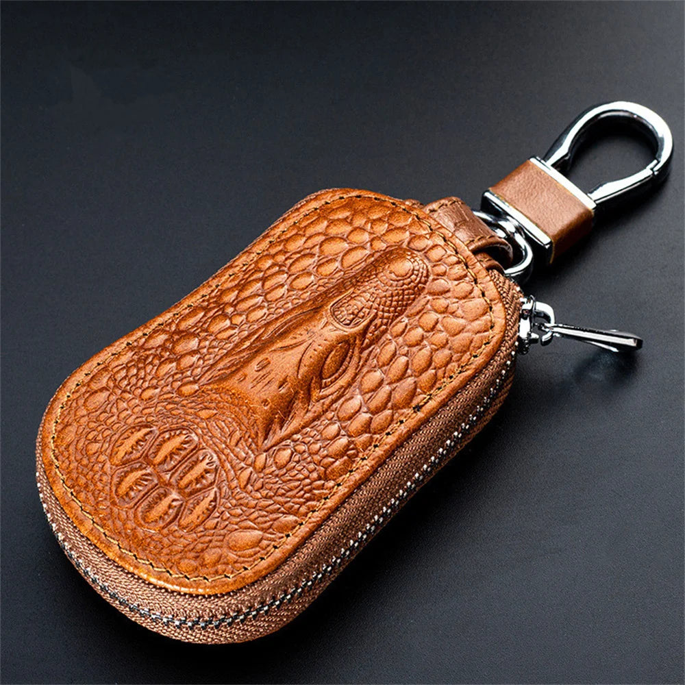Leather Car Key Case Fashion Mini Men'S Key Wallet Pocket Key Holder Organizer Pouch Keys Organizer Large Capacity Zipper Bag