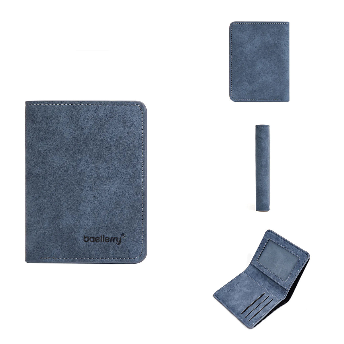 Baellerry Men's Thin Sanded Leather Wallet Casual Business Multi-Function Bifold Driver's License Card Holder Short Wallet