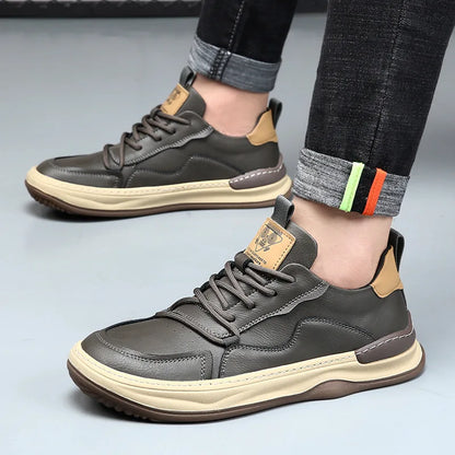 Genuine Leather Men's Shoes Thick Soles Breathable Hollow Out Casual Shoes Outdoor Men's Sports Shoes Loafers Shoes