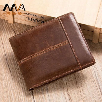 Men's Leather Short Wallet First Layer Cowhide Retro Leather Handbag Men's Anti-theft Card Bag
