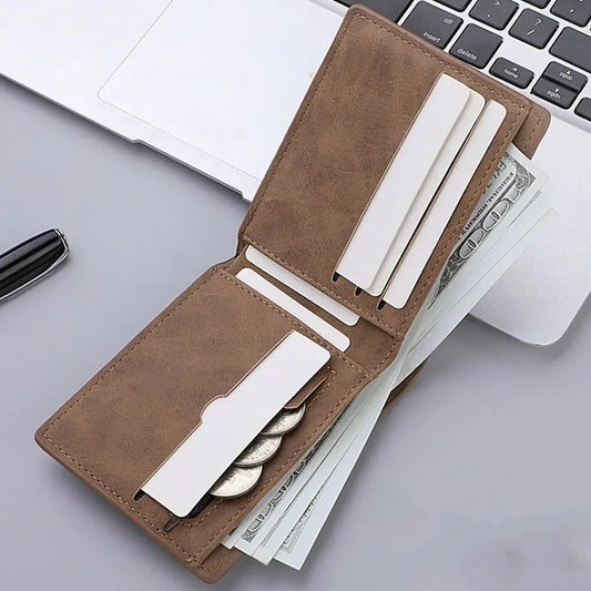 Fashion PU Leather Men Wallet Large-capacity Multi-card Slot Card Bag Folding Money Bag Lightweight Short Skin Short Purse