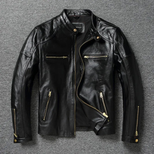Wholesales.2026 Brand New Single Rider Real Leather Jacket.Men Tea Core Horsehide Coat.Vintage Style Plus Wear
