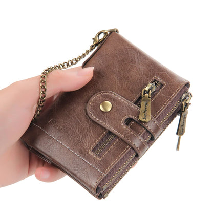 Business Men Wallets PU Leather Short Card Holder Chain Luxury Brand Men's Purse High Quality Classic Retro Male Wallet