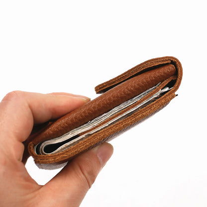 Genuine Leather Wallet For Men Male Vintage Full Grain Cowhide Vertical Slim Cash Wallet Man Card Holder Flap Magnetic Closure