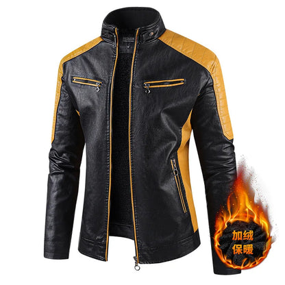 Men Stand Collar Moto Leather Jackets Fleece Winter Jackets Slim Fit PU Leather Coats High Quality Male Fashion Casual Jackets 5
