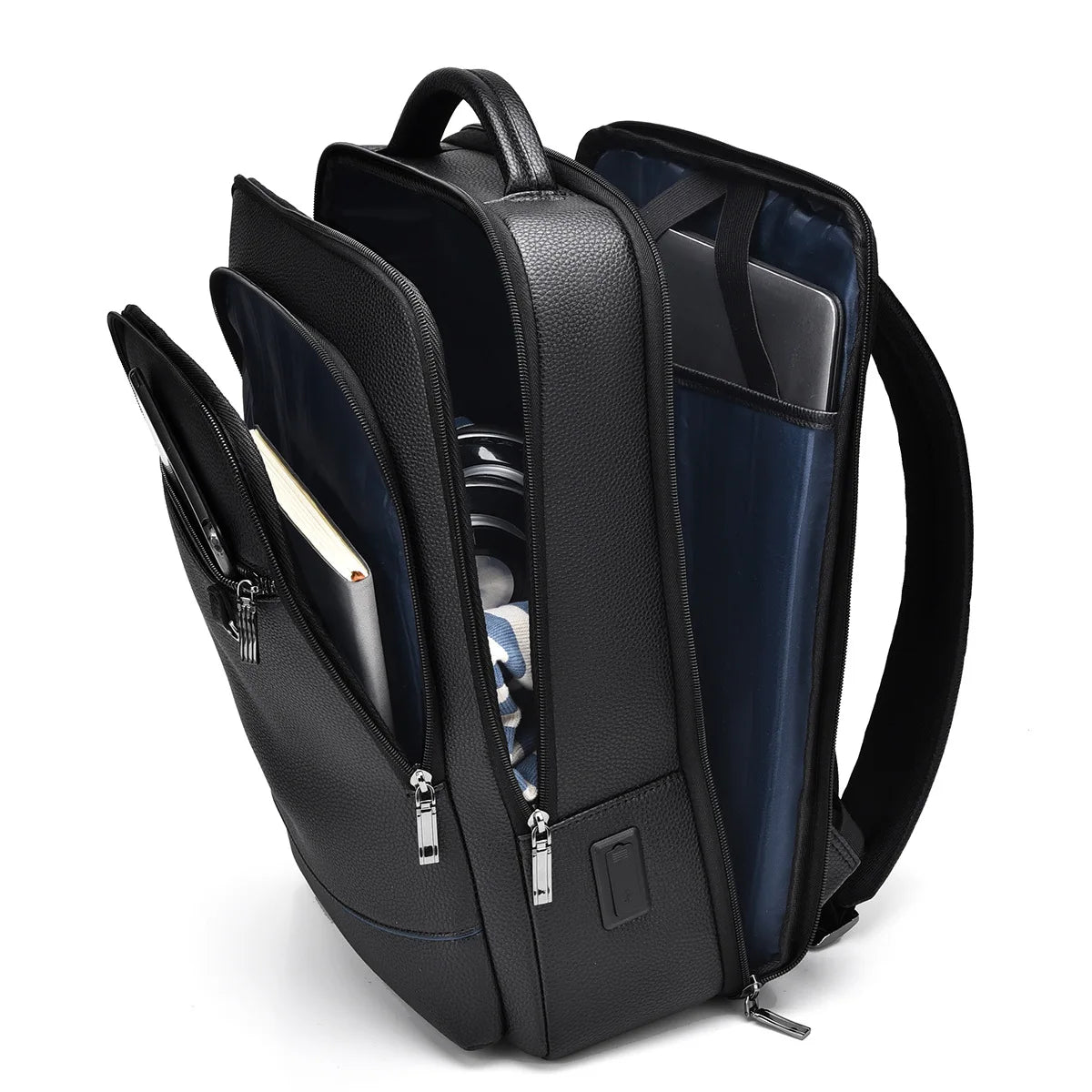 Men's Business Trip Backpack High Quality PU Leather Laptop Bag Men Commute Large Capacity Executive Office Travel Backpacks