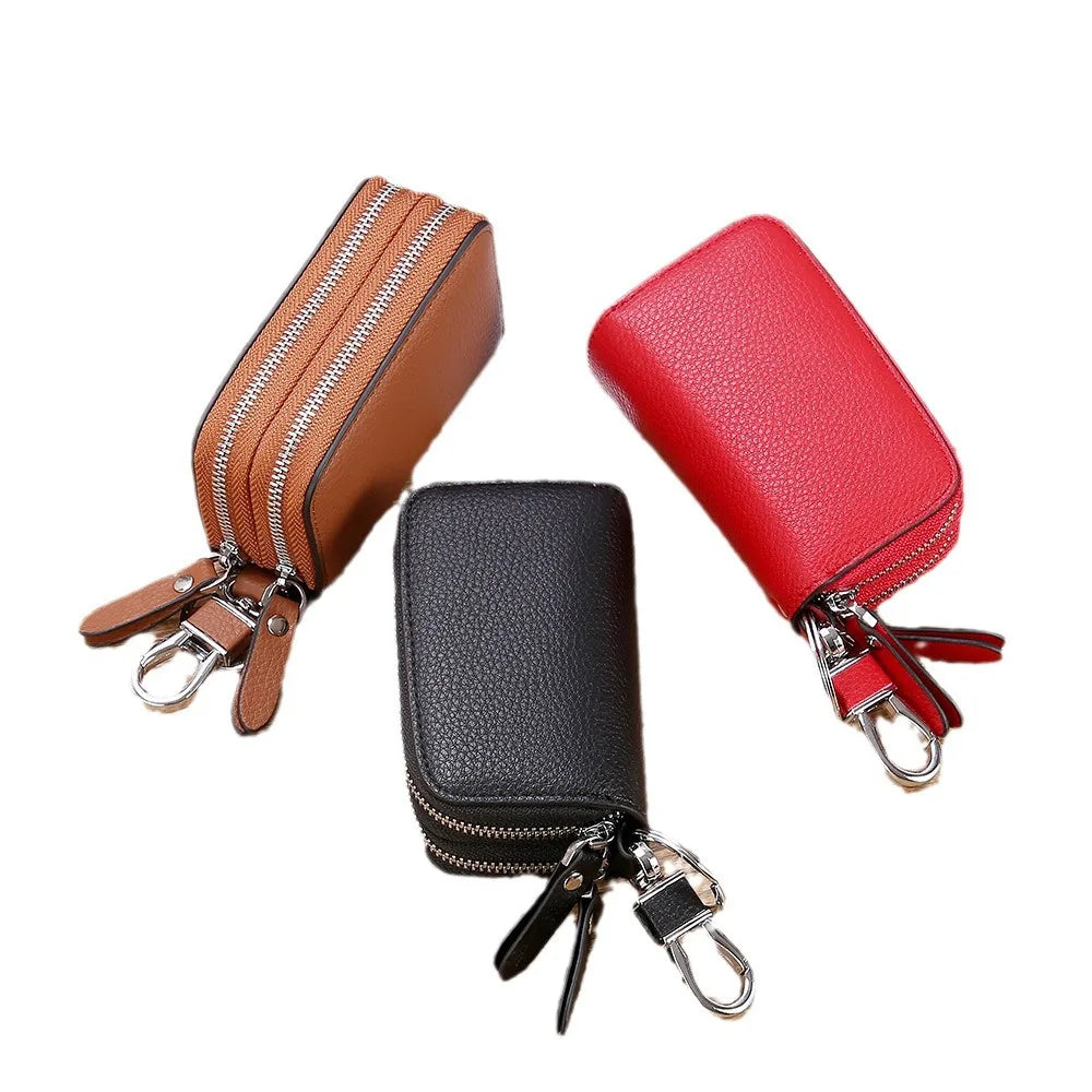 Genuine Top Grain Leather Double Layer Key Case Large Capacity Multifunctional Wallet for Men and Women, Card Holder Coin Purse
