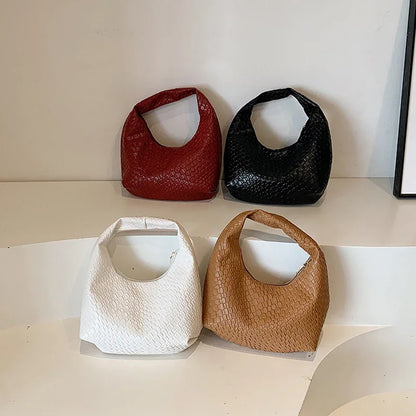 Women Classic Handbags for Women Fashion Woven Embossed Soft PU Leather Small Top Handle Shoulder Bag, Casual Daily Use Tote Bag