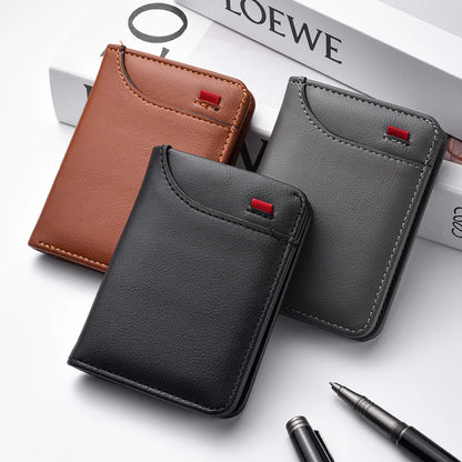 Men Slim Bifold Wallet PU Leather Short Vertical Card Holder Minimalist Multi Card Slots Cash Pocket Portable Purse Wallet
