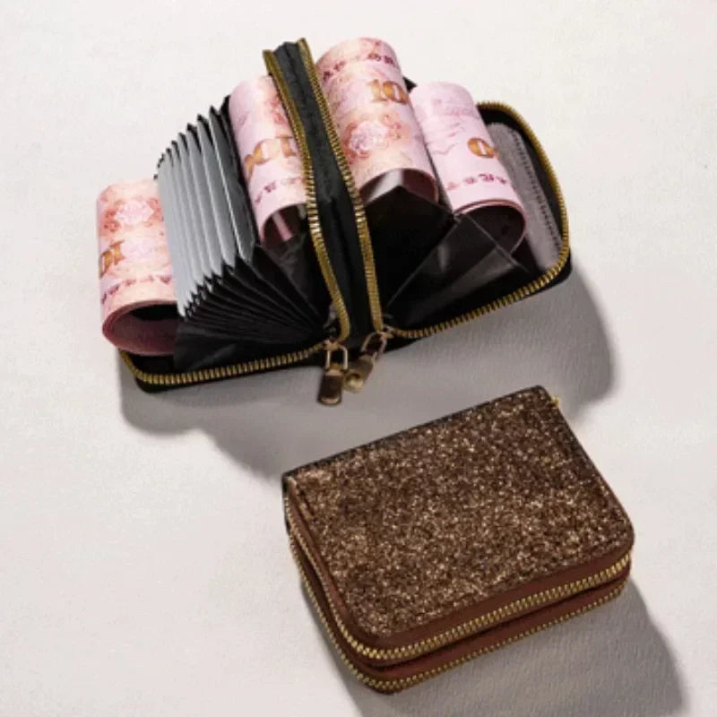 Leather Wallets Women Glitter Sequin Wallets Fashion New Money Bag Coin Purses Solid Color Credit Multi-card Card Holder Bags