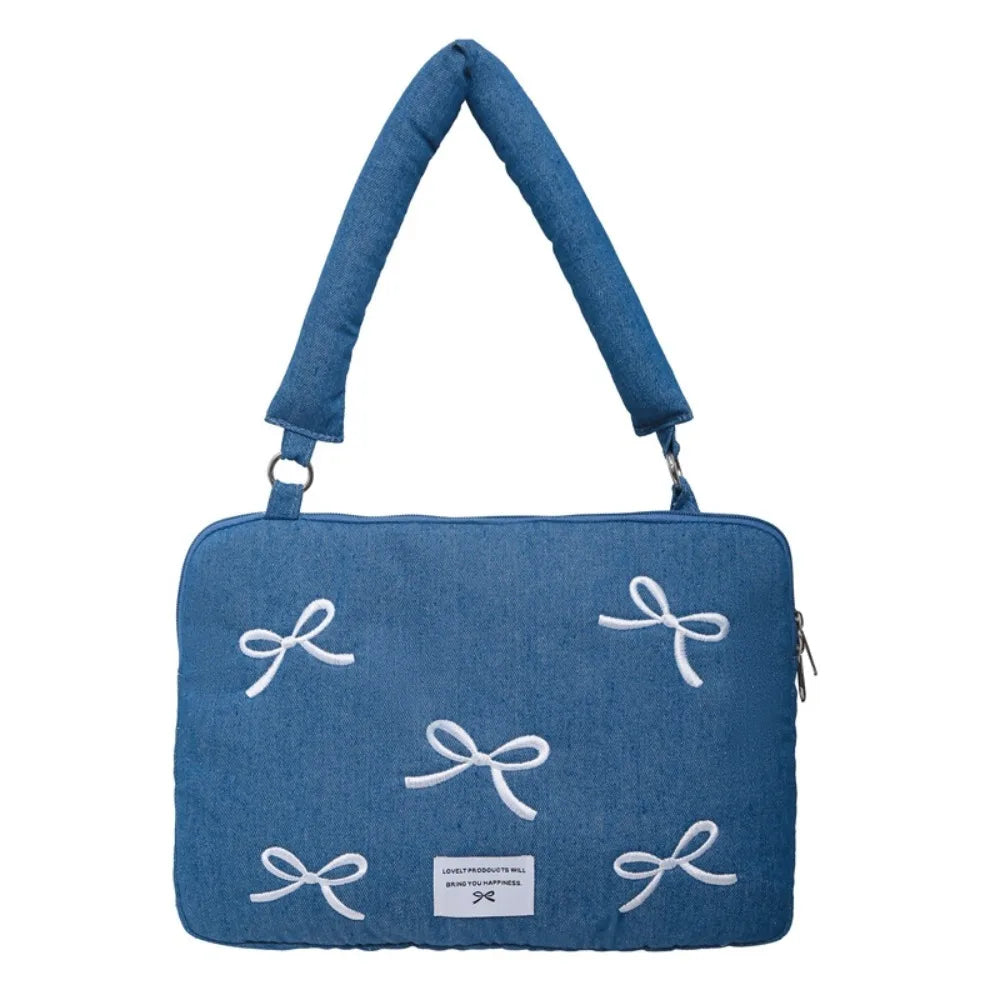 Portable Fashion Computer Bag 14 Inches Bowknot Embroidered Laptop Bag Soft Shockproof Laptop Sleeve Office Use