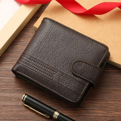 Simple PU Leather Two Fold Wallets Urban Recreational Style Solid Color Male Wallet Soft ID Badge Holder Pocket Purse Men