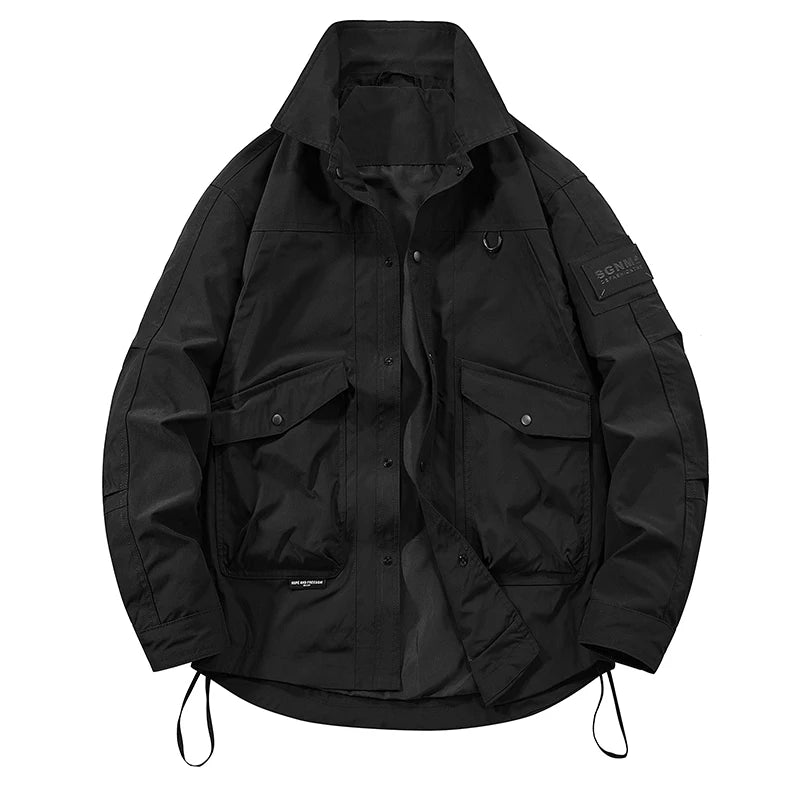 Man Leisure Jackets Spring Autumn Fashion Flip Collar Windproof  Tops New Solid Color Outdoors Motion Loose Big Pocket Coats Man