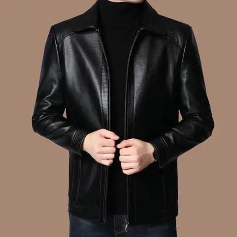 New Spring Autumn Leather Jackets Men Middle-aged Dad Installed Sheepskin Casual Business PU Jacket Male Faux Leather Suit Coats