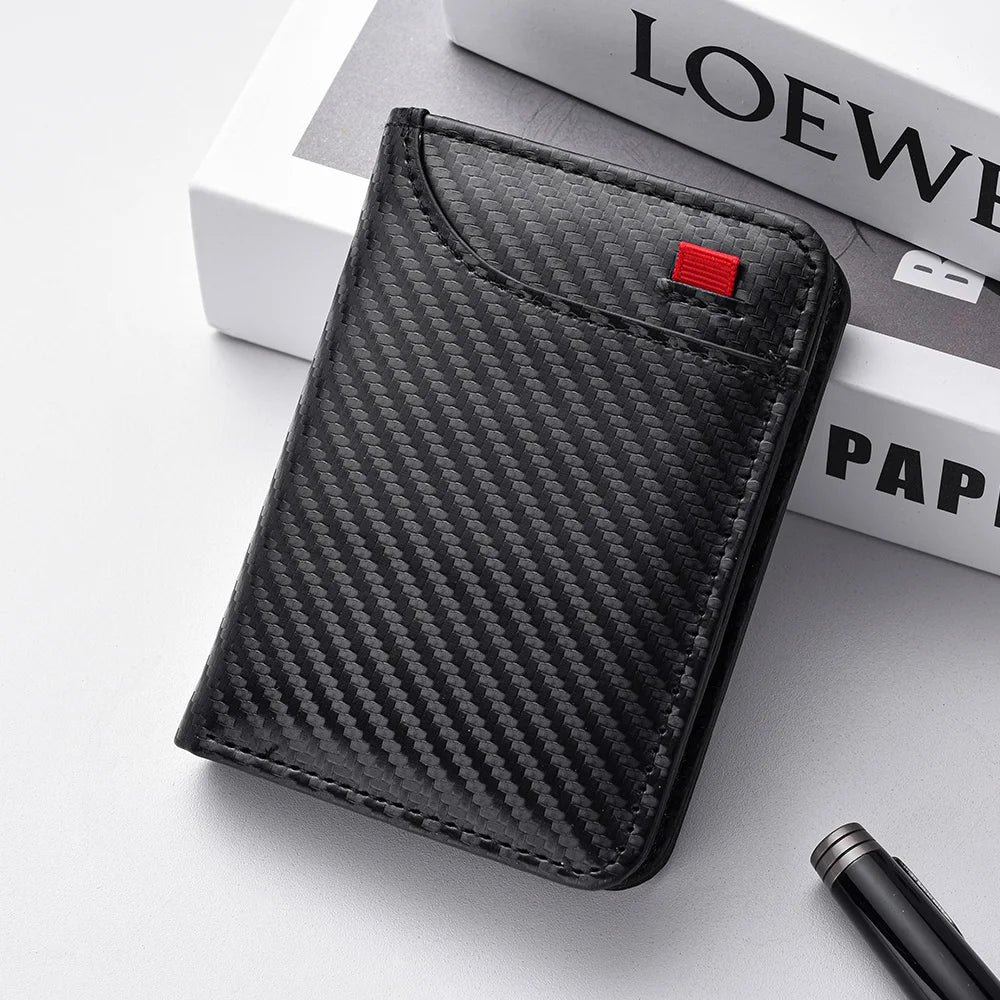 Men Slim Bifold Wallet PU Leather Short Vertical Card Holder Minimalist Multi Card Slots Cash Pocket Portable Purse Wallet