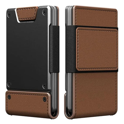 Ultra-Thin Metal & Leather Pull-Out Wallet for Men, Genuine Leather Card Holder
