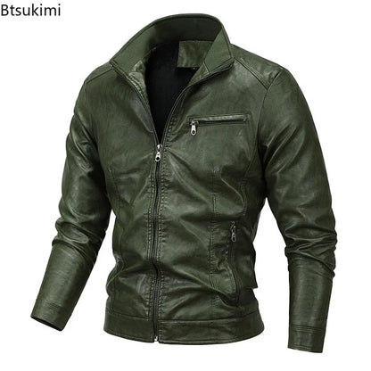 2026 New Men's Leather Jackes Fashion Windbreak Plus Fleece Motorcycle PU Leather Coats Man Casual Handsome Outwear Big Size 5XL