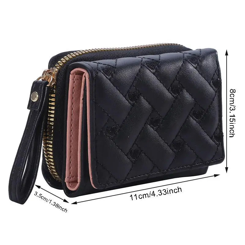 PU Leather Tri-Fold Wallet for Women Embroidery Multiple Card Slots Purse with Coin Pocket Minimalist Cash Card Holder