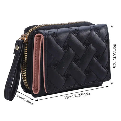 PU Leather Tri-Fold Wallet for Women Embroidery Multiple Card Slots Purse with Coin Pocket Minimalist Cash Card Holder
