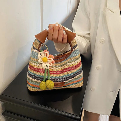 Colorful Knitted Handbag for Women: Beach Vacation, Summer, Breathable, Lightweight, Soft Durable Crossbody Bag