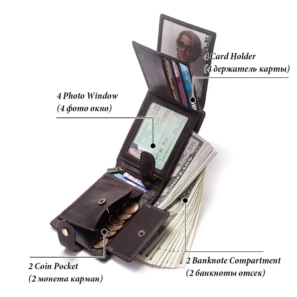 HUMERPAUL Wholesale Wallet for Men Real Leather Slim Tri-Fold Purse with ID Window and RFID Blocking Credit Card Holder