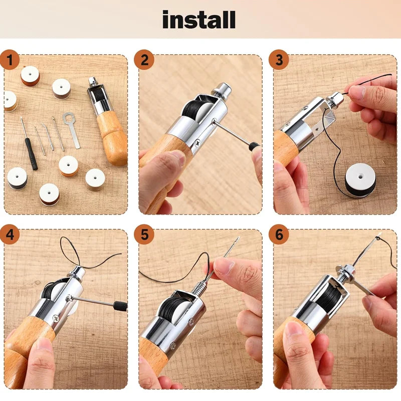 1 Set Leather Sewing Stitching Tool Leather Hand Sewing Machine Waxed Thread Leather Craft Edge Stitching Belt Strips Shoemaker