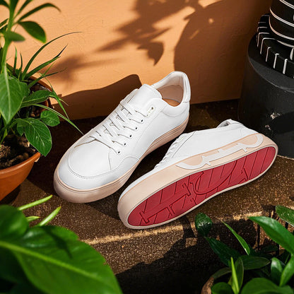 Casual Shoes Men's Leather Flat Shoes Black White Flat Breathable Massage Comfortable Casual Sneakers Luxury Brand 2025 New