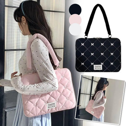 Cute Bow Embroidered Laptop Sleeve Bag For 11-15 Inch Portable Shoulder Handbag Fashion Notebook Case For Women