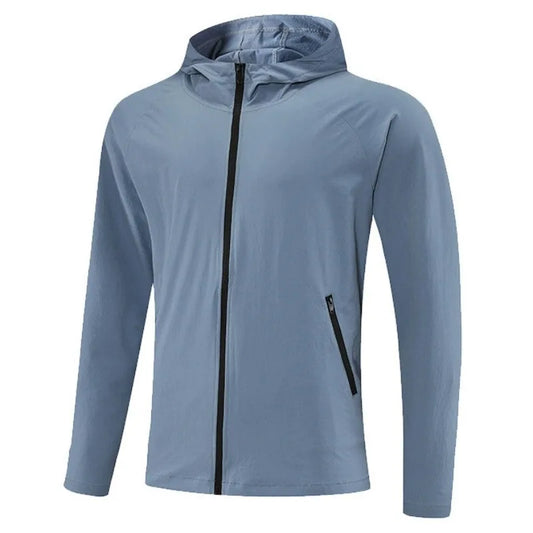 Men Outdoor Jacket Nylon Quick Dry Windproof Hooded Coat With Zipper Pockets Lightweight Fitness Training Hiking Sportswear