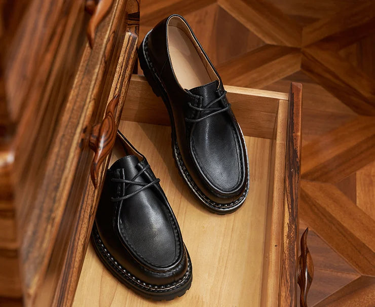 Thick-Soled Derby Shoes Genuine Leather Men's Shoes Designer Lace-Up Casual Shoes Wear-Resistant Trendy Handmade Men's Shoes