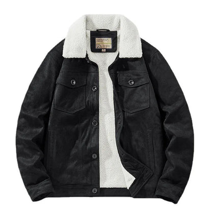 New Winter Men Fleece Warm Suede Leather Jackets Man Multi-pockets Casual Leather Coats Quality Male Fashion Down Jackets Size 4