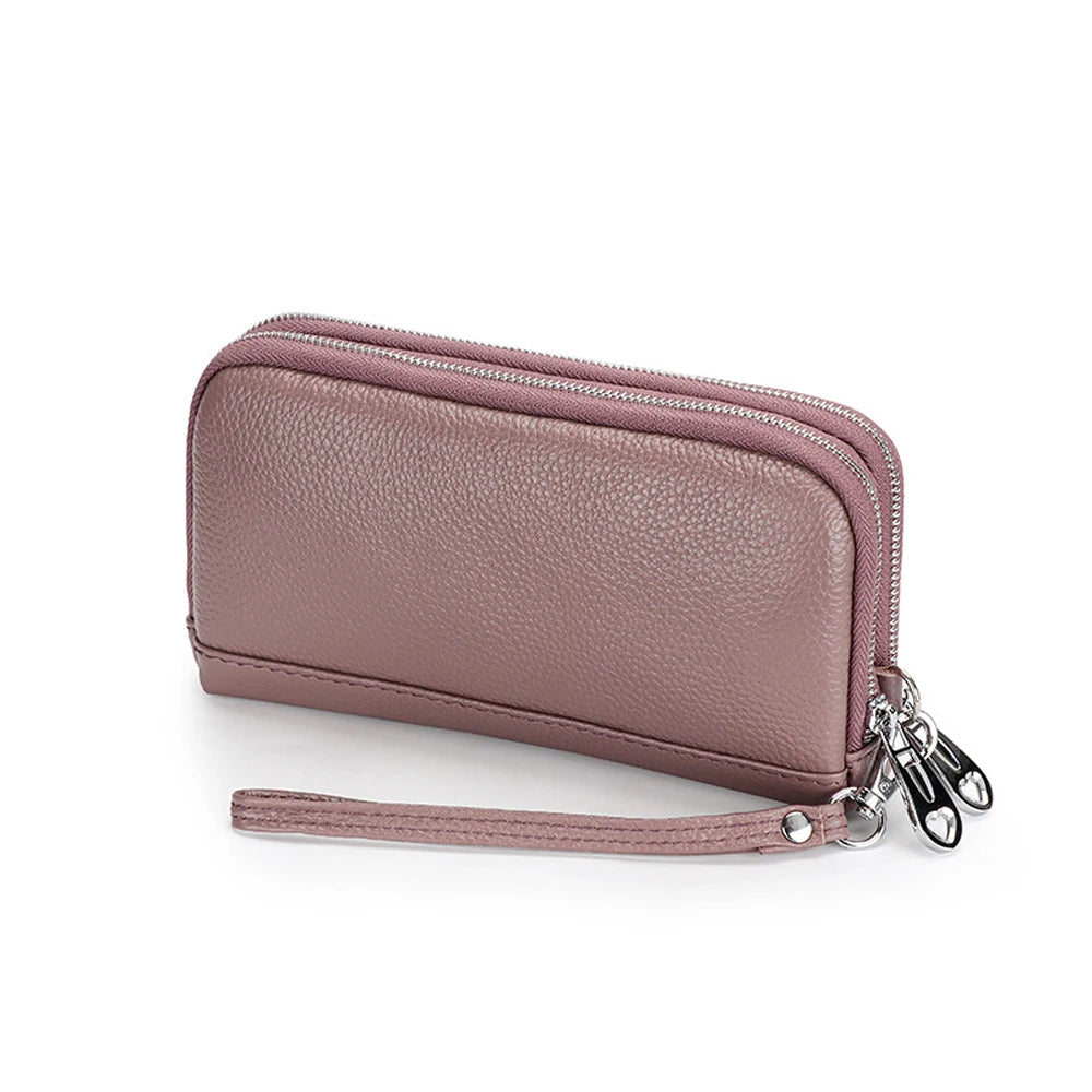 Women Long Wallet Genuine Leather Wristlet Clutch Purse Bag 2-Layer Zipper Wallets Phone Bag Money Purses