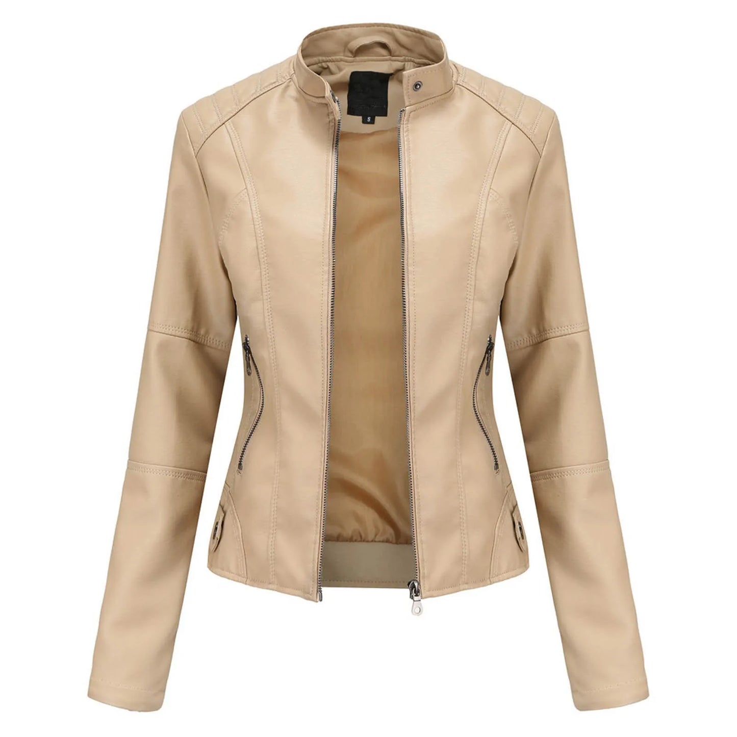 Women's Solid Color Pu Leather Jackets Slim Fit Zipper Leather Bomber Coat Turtleneck Women's Motorcycle Leather Jackets куртка
