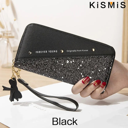 KISMIS Women's Wallets Fashion Long Leather Wallets Large Capacity Buckle Zipper Clutches Fashion Multi-Card Wallets Zipper