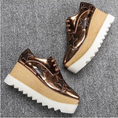 Luxury design thick-soled women's sports shoes fashion star real leather women's casual shoes runway wooden sole women's shoes