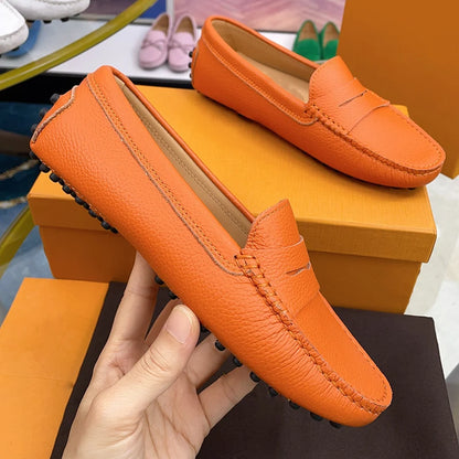 Ladies Spring Summer Genuine Leather Slip-On Shoes Soft Bottom Lightweight Comfortable Walking Flats Casual Office Footwear