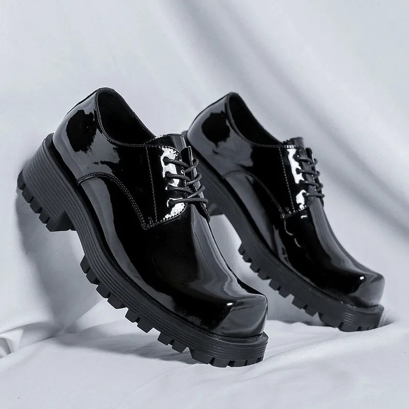 Male Leather Shoes Men 2023 New Chunky Platform Retro Work Shoes Spring Autumn Derby Shoes Highstreet Low Top Man Casual Flats