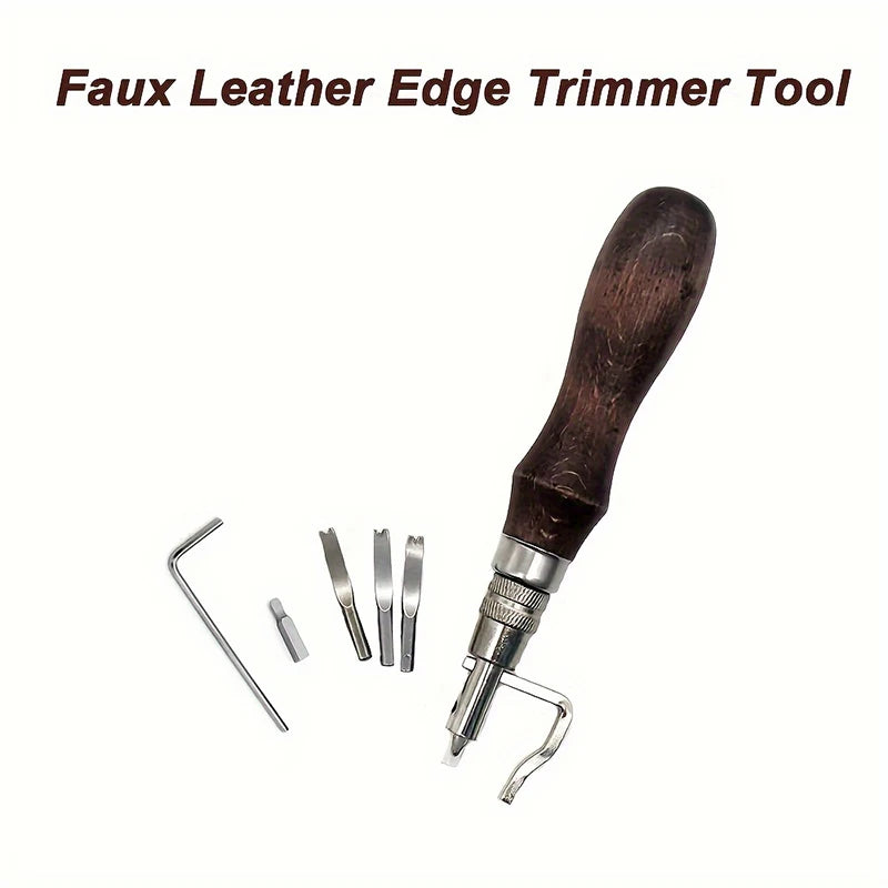 7-in-1 Leather Edge Trimmer Tool with Wooden Handle Faux Leather Craft Edge Press Kit for Stitching Grooving and Carving Leather