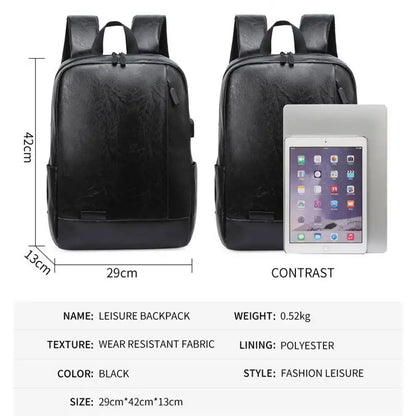 Men Fashionable Backpack PU Leather Satchel Briefcase Office Casual Travel Laptop Office Business Sports Shoulder Backpack