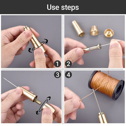 Leather Sewing Kit DIY Leather Sewing Awl Needle with Copper Handle Set Leather Canvas Tent Shoes Repairing Tool 3 Color Thread
