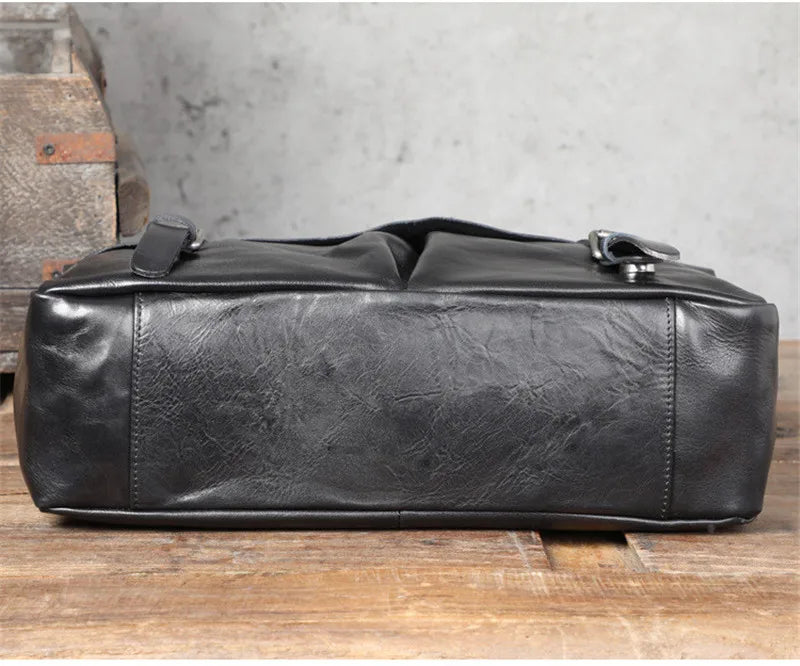 Fashion high-quality genuine leather men's briefcase business natural real cowhide handbag luxury black laptop messenger bags