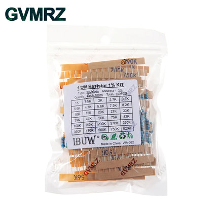 1/4W 1/2W 1W 2W 3W Resistance Set 1% Metal Film Resistor Assortment Kit 1K~820K 0.1R~750R 10K