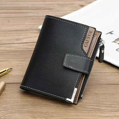 Men PU Leather Wallet Large Capacity Multi Card Slots Zipper Coin Pocket Bifold Short Purse Card Holder Perfect Gift