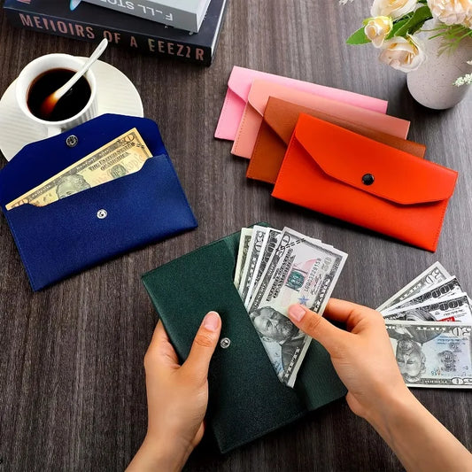 PU Leather Cash Envelope Wallet, Long Money Distribution, Multi-Functional Card Holder, Suitable for Men Women