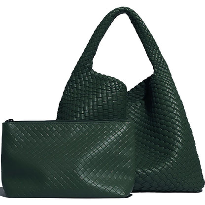 Woven Tote Bag for Women Large Woven Handbag Soft Leather Shoulder Bag Work Shopper Summer Beach Travel Tote Bag with Purse