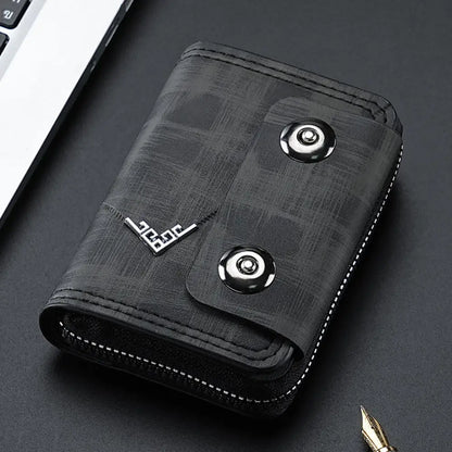 Card Holder Leather Wallet Gift Travel Business Casual Men's Double Buckle Zipper Short Coin Purse Multi-function Money Bags